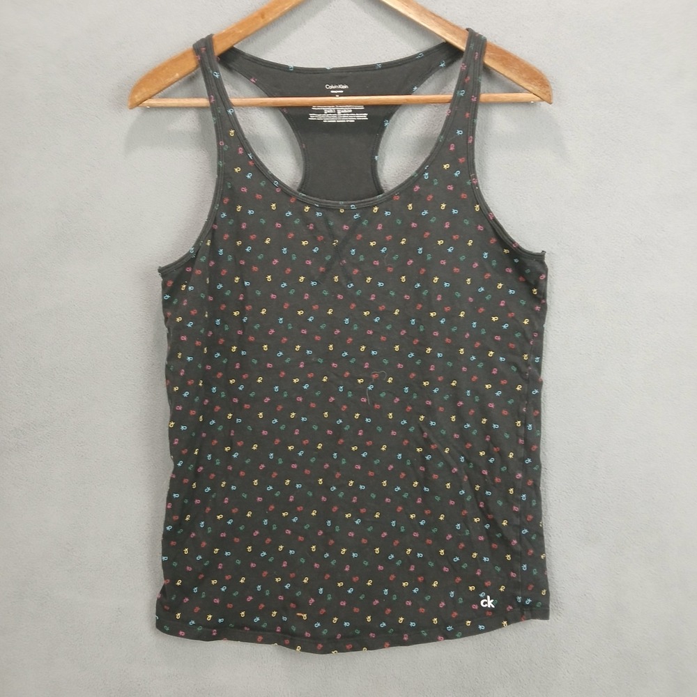 Calvin Klein Sleepwear Tank Top Womens Medium Navy All-Over Logo Print Racerback